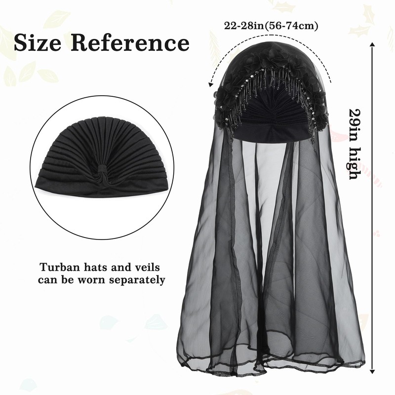 Bohend Women's Flower Turban Hat Rhinestone Beads Headwrap Beanie Pre