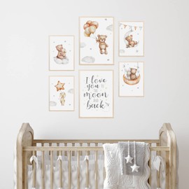 MeinBaby123® Children's Room Pictures, Set of 3, DIN A4 Poster Set, Wall Pictures with Saying, Rainbow, Decorative Children's Room Girls and Boys, Baby Room Decoration, Wall Poster Premium (Bear and