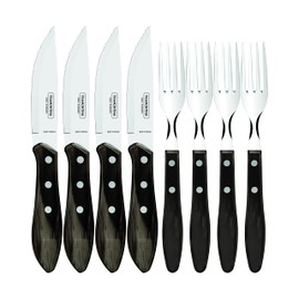 Tramontina 29899-263 Jumbo Steakbesteck, 8 teiliges Set, 4 Steakmesser und 4 Steakgabeln, AISI 420, Edelstahl, Echtholzgriff, 25