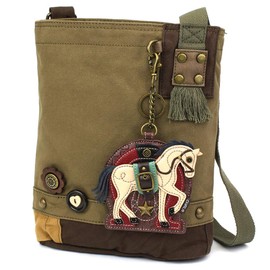 CHALA Patch Cross-Body Women Handbag Canvas Messenger Bag - Horse Gen II - Olive