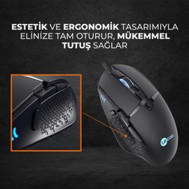 Lecoo Lenovo MG1101 6400 DPI 8 Tuşlu Kablolu RGB LED Aydınlatmalı Gaming Mouse Siyah
