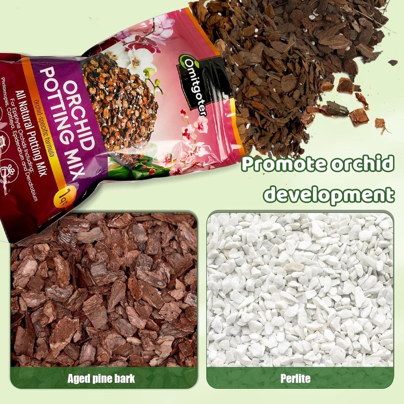 Omitgoter Organic Orchid Potting Mix 1qt, Mixture of Orchid Bark