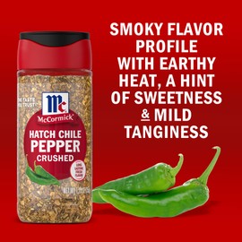 McCormick Hatch Chile Pepper, Crushed, Balanced, Smoky, Sweet Heat, For Salsa, Tacos, Enchiladas, Nachos, Guacamole, Burgers, Scrambled Eggs, and More, 1.25 oz