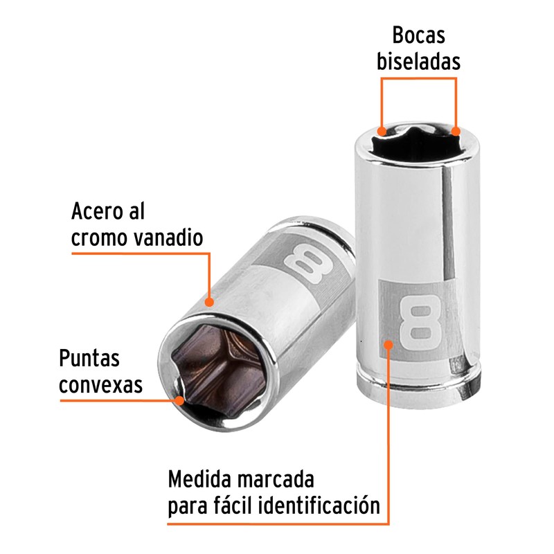 Truper D-1408-M, Dado de 6 puntas mm, 8 mm, cuadro