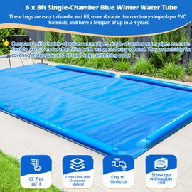 0.7mm Thickened Blue Winter Water Tube for Swimming Pool Covers, 6 Pack 8 FT Pool Cover Water Bags, Pool Cover Weights for Inground Pool Cover, Three-Layer Composite Material