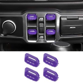 Jimen Compatible with Jeep Wrangler JL JLU 2018-2023 and Jeep Gladiator JT 2020-2023, 4PCS Center Console Window Button Switch Cover Interior Trim Accessories (Purple)