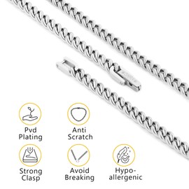 KRKC Cuban Link Chain for Men Women, 5mm Stainless Steel Mens Cuban Link Chain Necklaces Miami Curb Necklace for Boys Silver Necklaces Hip Hop Jewelry, 24 Inch, Durable and Anti-Tarnish