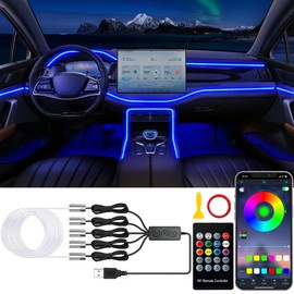 Jushope Car LED Lights, Interior Car Lights with Wireless APP/RF Remote/Button Control, Car Ambient Lighting Kit with 236" Integrated Molding Fiber Optic RGB Sync to Music (USB)