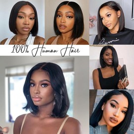 Glueless Bob Wig Human Hair 180 Density Glueless Wigs Human Hair Pre Plucked Pre Cut 5x5 Closure Wigs Human Hair Bob Lace Front Wigs Human Hair Glueless Wear and Go Short Wigs for Black Women:_5x5 water wave_14inch
