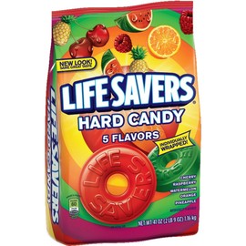 LIFE SAVERS--5 Flavors Hard Candy--Individually Wrapped, Fruity Hard Candy--Cherry, Raspberry, Watermelon, Orange, Pineapple--1-41oz. Bag