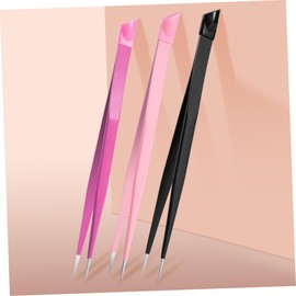 Healvian 3pcs Double End Nipper Tweezers Versatile Craft Tools for Nail Art Hair Removal Scrapbooking Durable with Comfortable Grip Pink Black