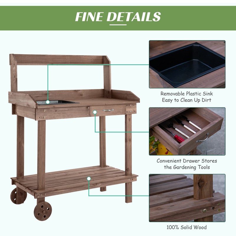 CHARMMA 36" Wooden Potting Bench Work Table with 2 Removable