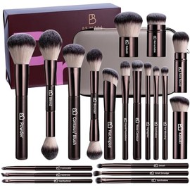 Juego de brochas de maquillaje profesional BS-MALL con estuche de viaje, 20 brochas de maquillaje sintéticas para base, conce aler, rubor, polvo y som