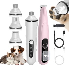 PAPMINI 2 in 1 Dog Nail Grinder Quiet and Dog Paw Trimmer, Powerful Painless Electric Dog Nail Trimmers for Large Medium Small Dogs, Rechargeable Cordless Dog Hair Clippers for Paws, Ears, Eyes, Rump