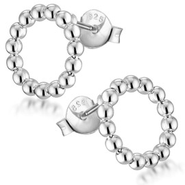 MATERIA by Matthias Wagner Women's Circle Stud Earrings 925 Silver Round with Ball 11 mm, Silver