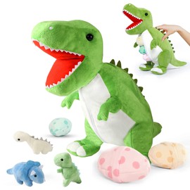 corgi butt 23.6 Inch Dino Cuddly Toy Mum Standing Toy Plush Dinosaur with 3 Small Plush Mini Dinosaur Soft Cuddly Toys Gift for Children, Friends