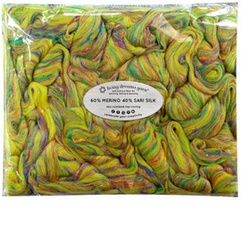 Merino & Sari Silk Fiber Blend for Spinning & Felting. Super Soft Combed Top. Dakini