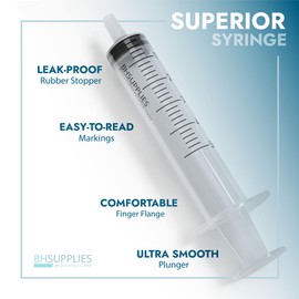 BH Supplies 10ml Luer Slip Tip Syringes (No Needle) - Sterile, Individually Wrapped - 100 Syringes