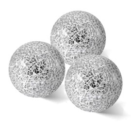 4 in Decorative Orbs Glass Balls Set of 3,Mosaic Sphere globe for Whole Housewares,Wedding/Birthday,Bowls,Vases Dining Table Centerpieces (Silver)