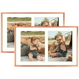 Golden State Art, 8x10 Aluminum Collage Frame, Display 10x8 Pictures With 2 Openings Mat or One 12x19 Photo, Real Glass, Portrait/Landscape Wall Display, Rose Gold, 2 Pack