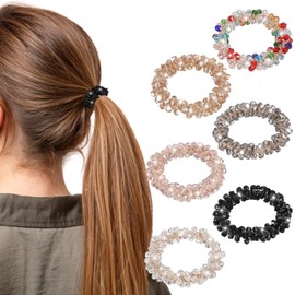 YBEATY 6 Pcs Rhinestone Hair Ties Fancy Elastic High Ponytail Holder Stretchy Hair Bands Accessories Decorative Sparkly Glitter Crystal Bling Scrunchies Beaded Set for Ladies Women Girls