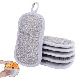 6 PCS Reusable Washing Up Sponge, Bathroom Cleaning Sponge, Eco-Friendly Non-Scratch Dual-Sided Kitchen and Bathroom Cleaning Pads, Long-Lasting, Machine Washable, Dual-Surface (Grey)