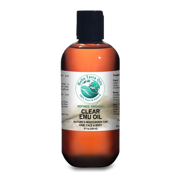Ultra Clear Emu Oil 8 oz 100% Pure Fully Refined Filtered Organic - Bella Terra Oils