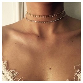 Inilbran Boho Rhinestone Tennis Necklace Crystal Rhinestone Necklace Gold Layered Rhinestone Necklaces Chain Vintage CZ Choker Necklace Chain Jewellery for Women and Girls