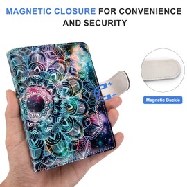 Passport Holder for Travel Essentials, RFID Blocking Passport Wallet Cover with Magnetic Closure, Passport Book Holders for Women and Men, Mandala in the Galaxy, Cute