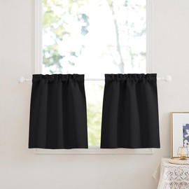 PONY DANCE Net Curtains Kitchen Curtain Black Opaque Bistro Curtain Set of 2 W 60 x H 60 cm Opaque Curtains for Caravan Short Curtain Bathroom Window