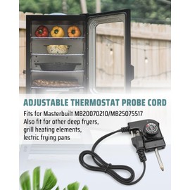 Adjustable Thermostat Probe Cord Fit for Masterbuilt Smokers，Power Cord with Thermostat Control for Electric Smokers, Griddles，Fryers 15A/125V