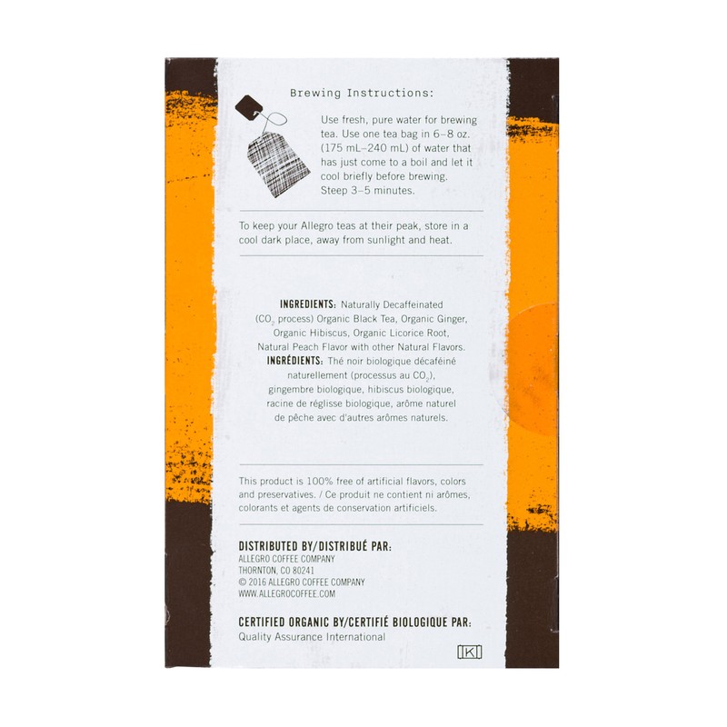 Allegro Tea, Organic Decaf Ginger Peach Black Tea Bags, 20