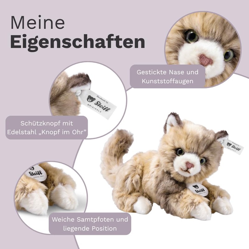 Steiff Cat Plush Animal Toy, Spotted Brown