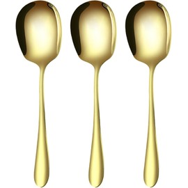 YSHIGUING 3 Pcs Stainless Steel Large Buffet Serving Spoons, Serving Spoons Large, Stainless Steel Soup Ladle Spoon, for Serving Kitchen Cooking Restaurant Banquet (Gold-11)