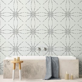 NAKLEO Tile Stencil for Painting, 33 x 33 cm, Neiva Geometric Labyrinth Lines, Modern, Plastic Reusable Floor Stencil, DIY, Wooden Furniture Wall Decoration, Terracotta