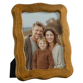 SUMGAR 5x7 Wooden Picture Frame Natural Solid Wood Vintage Brown Picture Frames Photo Frame Wall Living Room Decor Tabletop and Wall Hanging Gift for Family Grandma Mom Wave Design