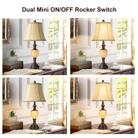 27'' High Vintage Table Lamp Set of 2 for Living Room Farmhouse Bedside Lamp with Fabric Shades Boho Nightstand Lamp with USB and Nightlight for Bedroom Home Office Hotel Bar (Led Bulb Included)
