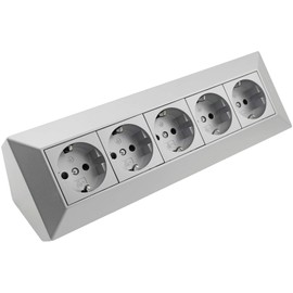 ChiliTec Socket Block Corner Socket 5-Way Protective Contact Socket - Construction & Undermount Socket Multiple Socket for Kitchen Office Workshop Silver Grey