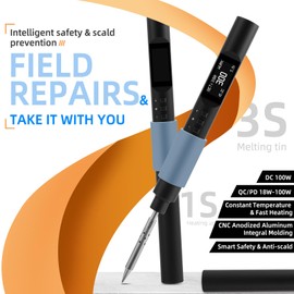 FEITA PTS200 Soldering Iron Kit for Electronics, 100W Mini Smart Digital Pencil Solder Iron Pen, Boost Mode, Auto Sleep & Shutdown, Type-C, OLED Display Micro Soldering Tools with 1 Solder Tips
