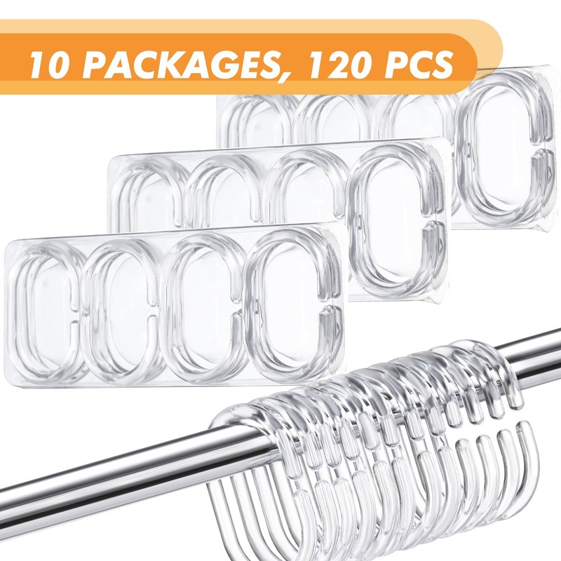 Sintuff 120 Pcs Plastic Shower Curtain Rings Hooks C Shaped