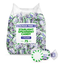 Sugar Free Starlight Spearmint Hard Candy 1 Pound - Individually Wrapped Starlight Mint Discs Hard Candy For Snacks & Treats - Approx. 75 Count