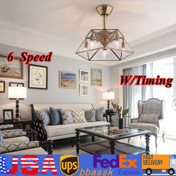 18" Caged Ceiling Fan Light With Remote Control Adjustable Speed