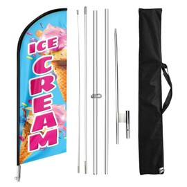 Ice Cream Feather Swooper Flag, Feather Flag with Flag Pole and Ground Stake11Ft, Advertising Banner Sign for Ice Cream Business