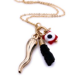 Art & Designs by AA Lucky Charms for Women 18K Gold Plated Chain Genuine Azabache Stone Necklace