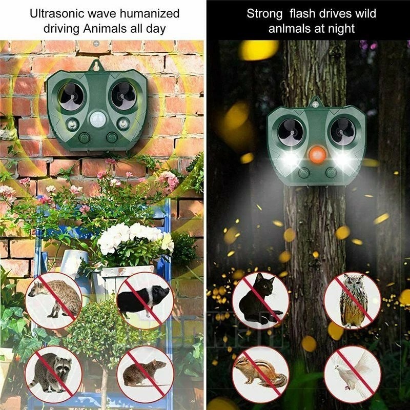 Ultrasonic Solar Animal Repeller 5 Modes with Motion Sensor Flashing