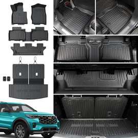 JOULARISE Floor Mats Cargo Mat Backrest Mats for 2020-2024 2025 Ford Explorer 7 Seats Bench Seat Accessories, All Weather TPE Active/ST Line/ST/Platinum(Floor Mats+2-in-1 Cargo Mat)
