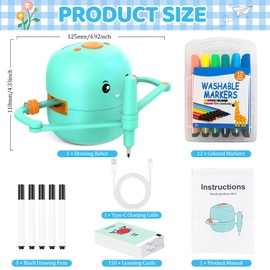 Drawing Robot for Kids with 150 Learning Cards and 17 Colorful Pens, Voice Interactive Educational Smart Art Painting Machine, Step-by-Step Drawing Guidance for Boys Girls Early Learning & STEM Toys