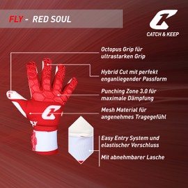 CATCH & KEEP Fly Red Soul Men's Goalkeeper Gloves, Size 11, Professional Goalkeeper Gloves, Thumb Support & Thicker Wrist Support