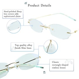 LifeArt Blue Light Blocking Glasses, Computer Reading Glasses, Anti Blue Rays, Reduce Eyestrain, Rimless Frame Tinted Lens with Diamond, Stylish for Men and Women (+3.00 Magnification)