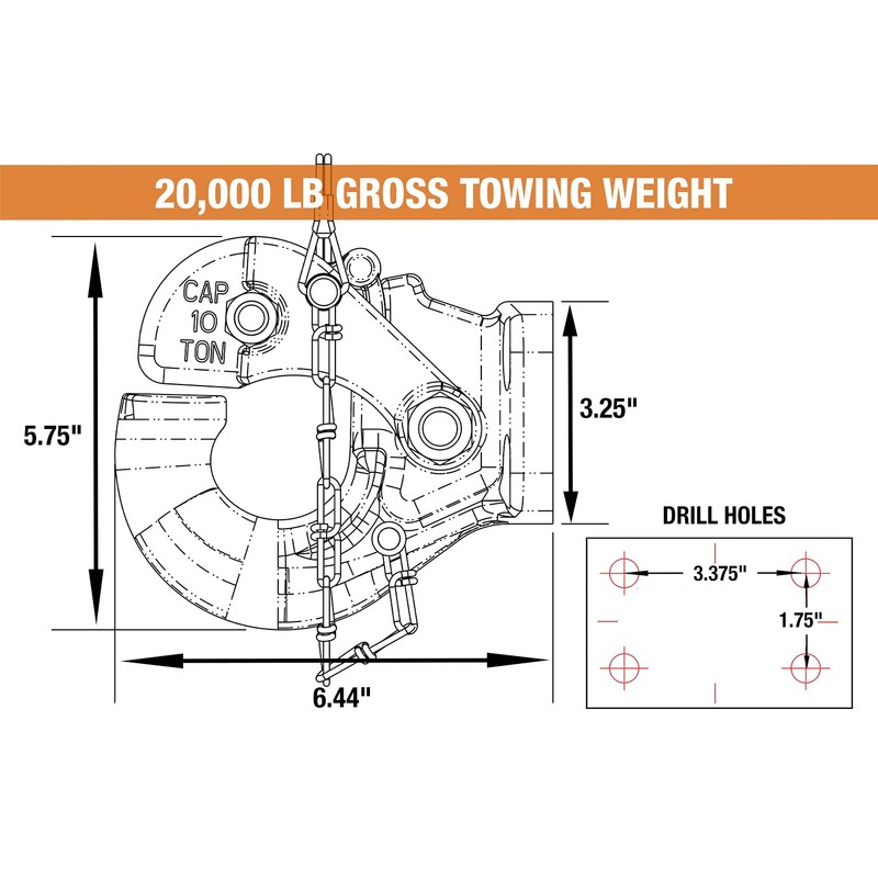 Buyers Products PH10 10 Ton Pintle Hook, MGTW 20,000 Lbs